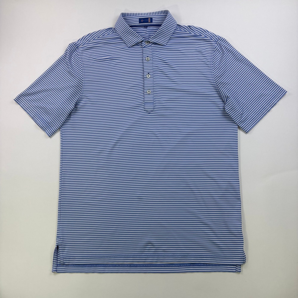 Stitch Golf Polo Shirt Mens M/L Blue White Striped Performance Stretch Short Slv